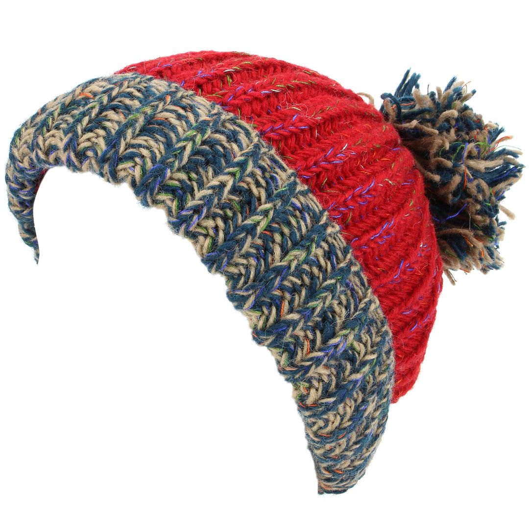 Hat Chunky Wool Cable Knit Baggy Slouch Pom Bobble Beanie Mottled Fleece Lined