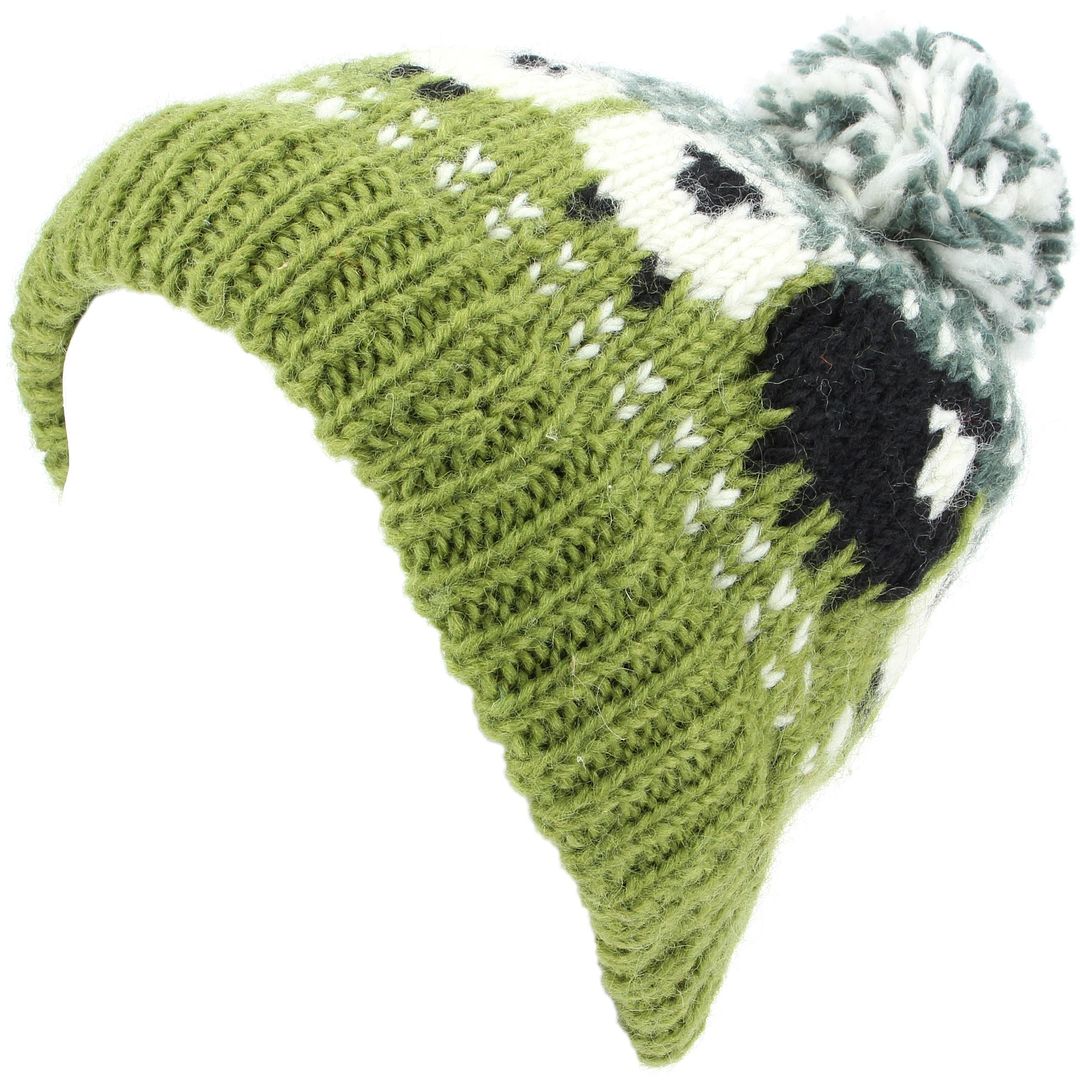 Moutons Black Hat Beanie Bobble POM Chaud Hiver vert laine tricot chunky Linned 