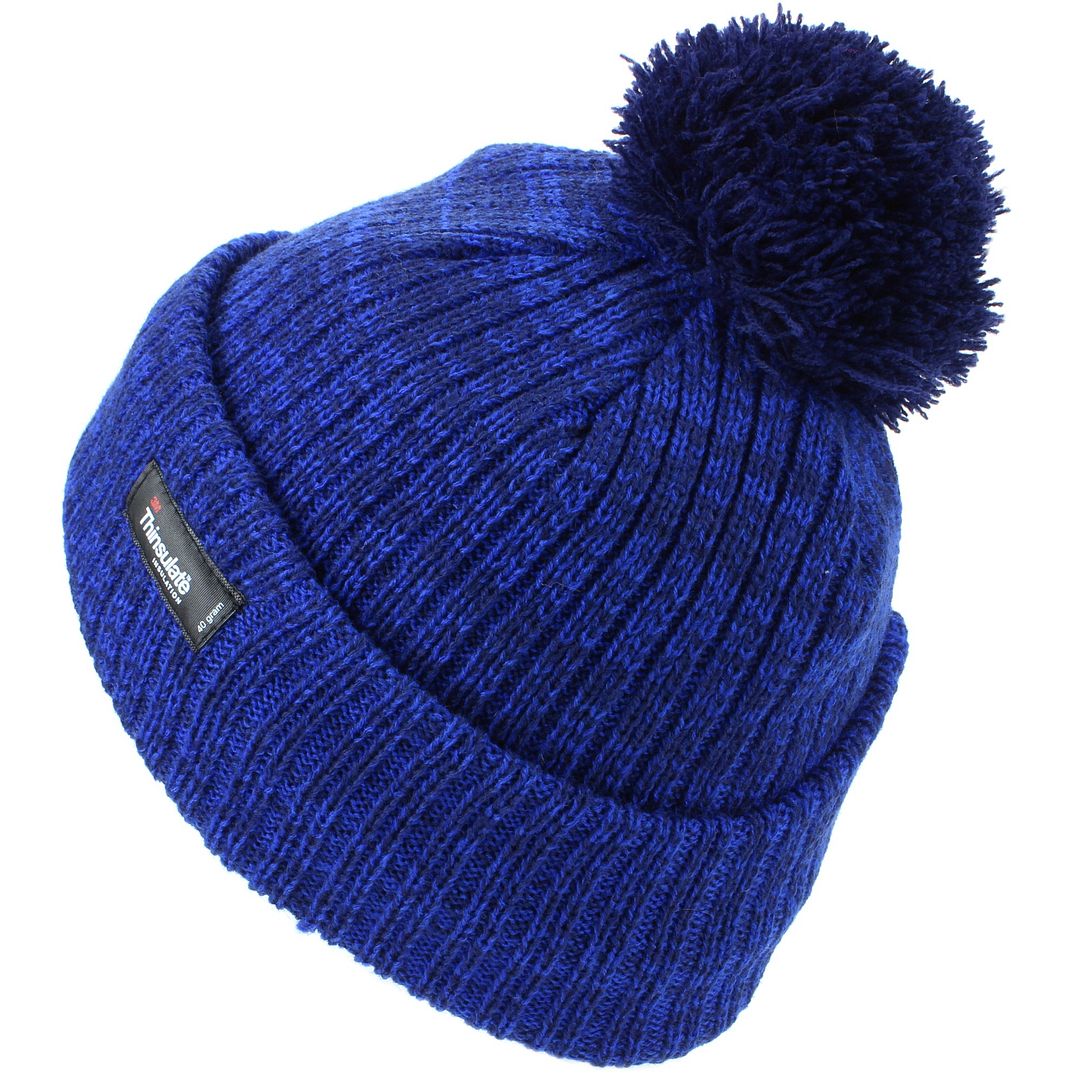 Enfants chapeau d/'hiver Thinsulate Chaud Bonnet Pompon Tricot Bicolore Bleu Gris