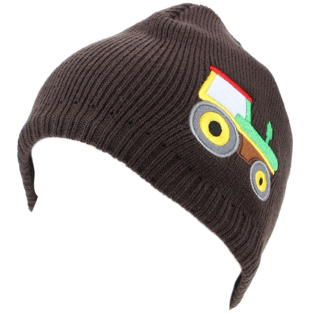 Child Beanie Hat Winter Warm Cap Kids Pom Boys Girls TRACTOR Fleece Lining