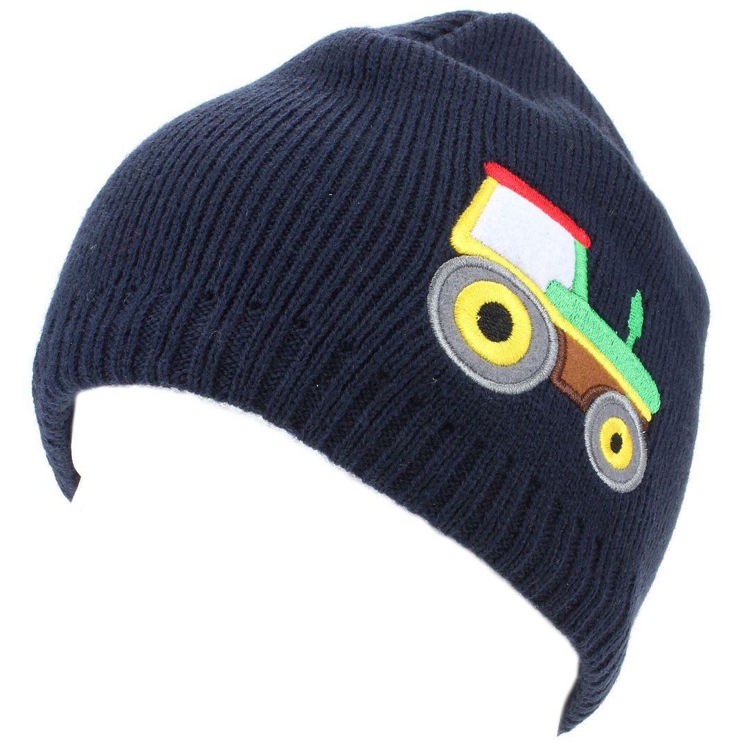 Child Beanie Hat Winter Warm Cap Kids Pom Boys Girls TRACTOR Fleece Lining