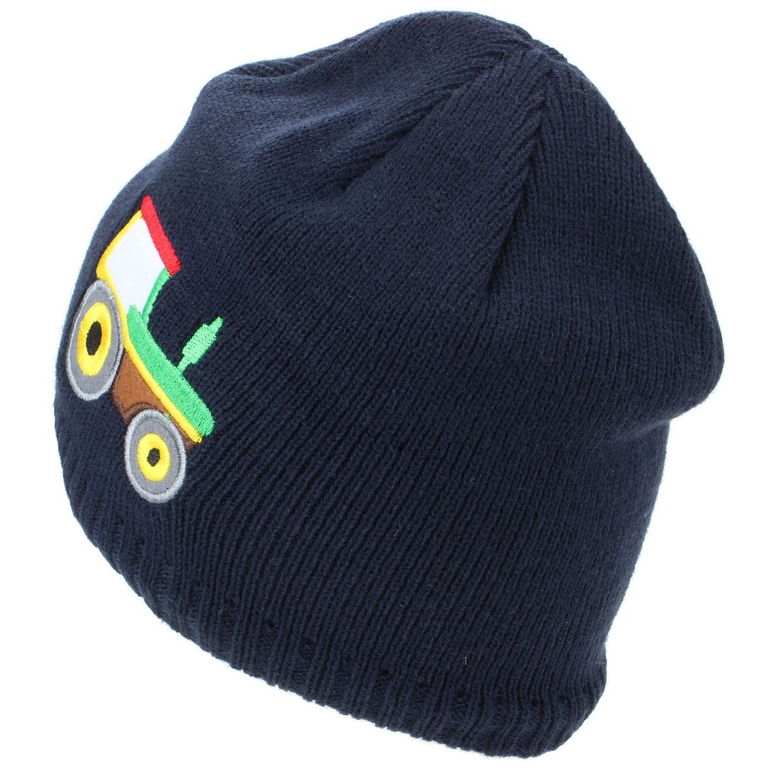 Child Beanie Hat Winter Warm Cap Kids Pom Boys Girls TRACTOR Fleece Lining