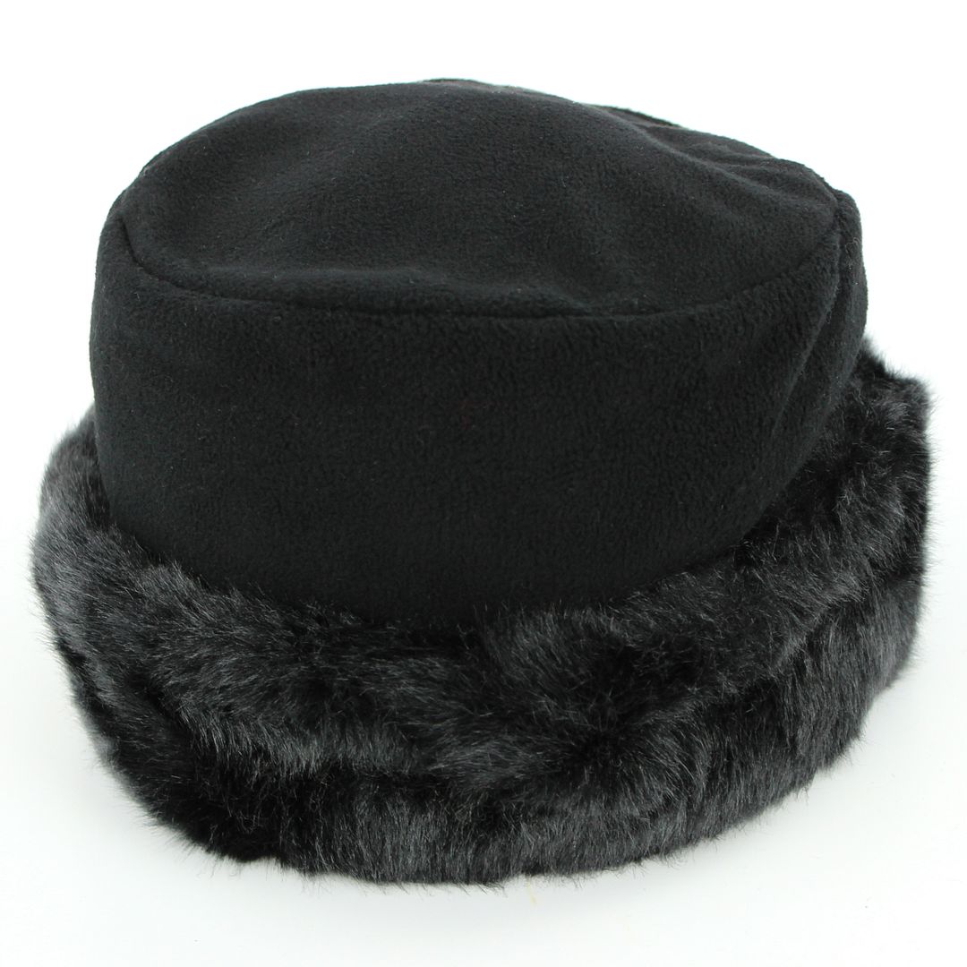 Ladies Fleece Hat Faux Fur Trim Hawkins Womens Winter Warm Ski BLACK WHITE