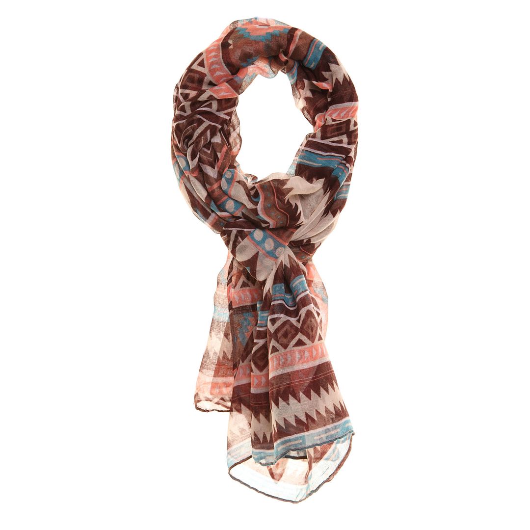 Scarf Shawl Wrap Hawkins Large Big Stole AZTEC PRINT Women BROWN RED