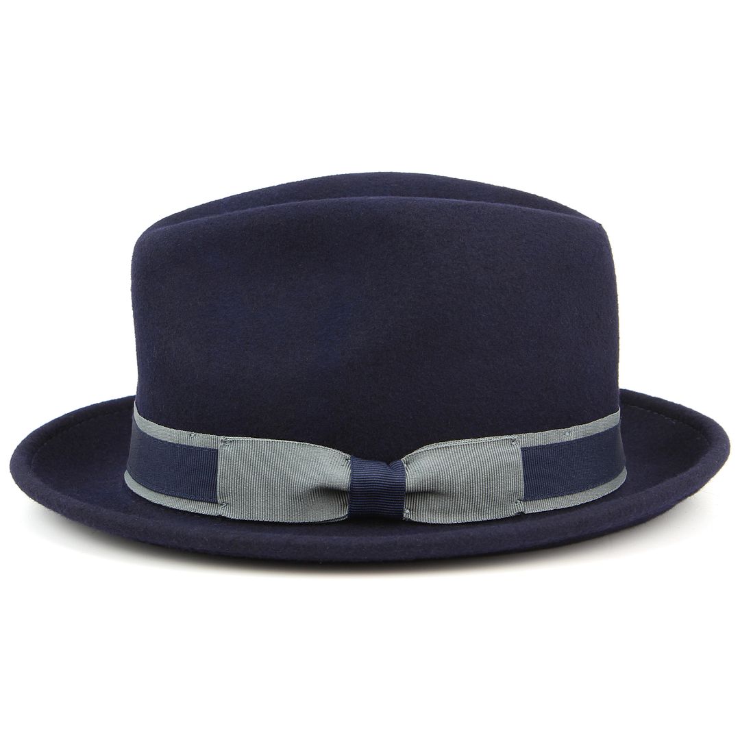Wool Fedora Hat Trilby Side Bow Brim Band Hawkins New Cap Mens Navy