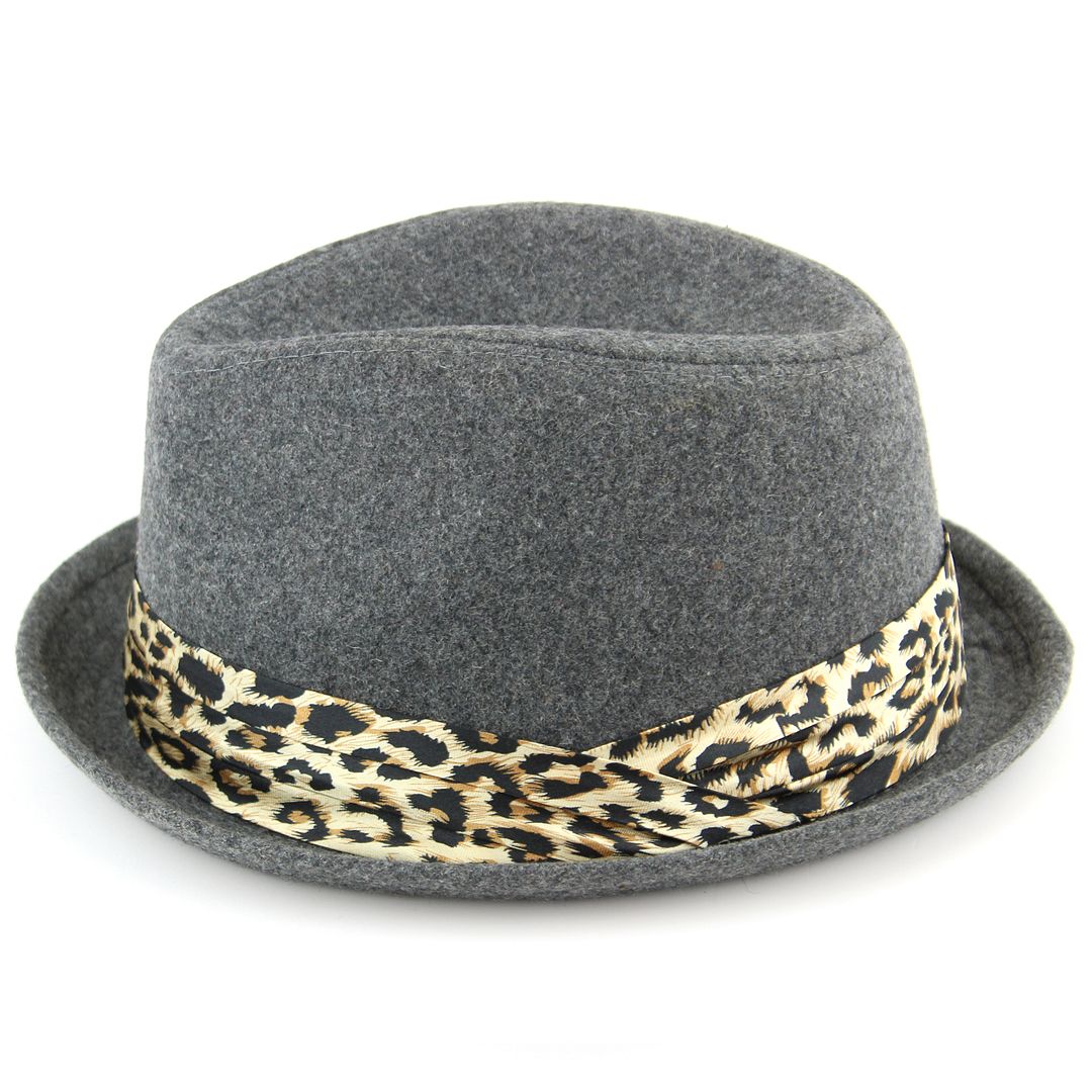 Trilby Hat Womens Hawkins Leopard Print Band BLACK GREY BROWN Fedora