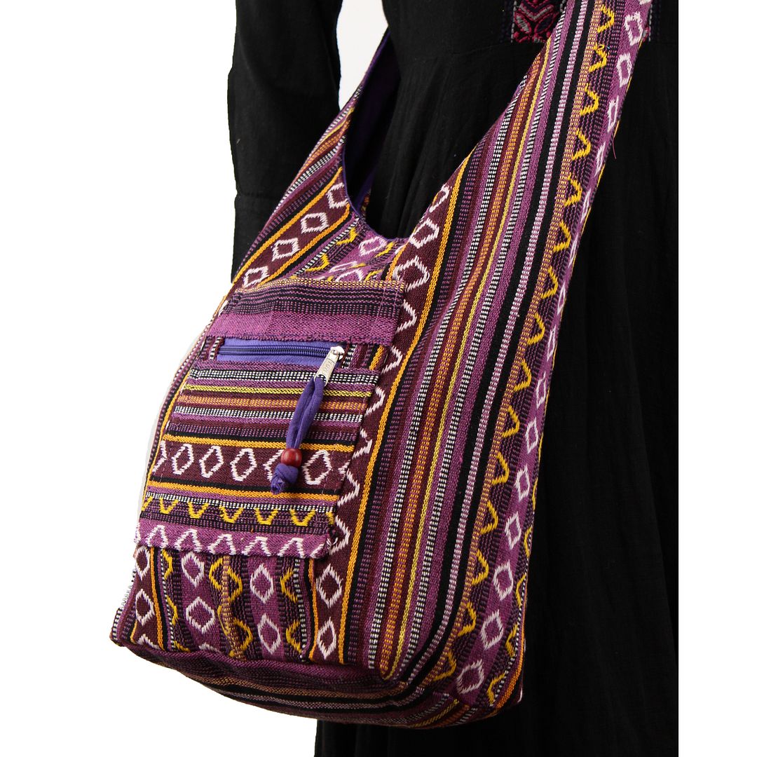 Sling shoulder bag boho hippie festival cotton canvas diamond pattern