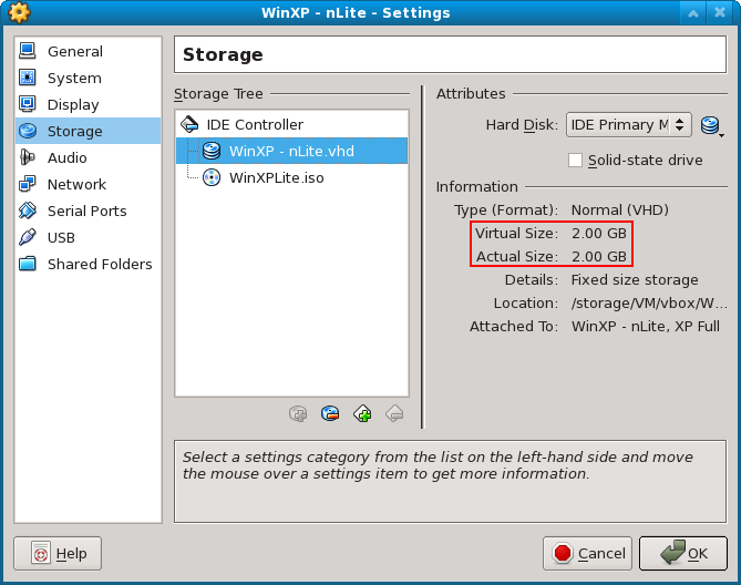 Config vhd disk size with virtualBox