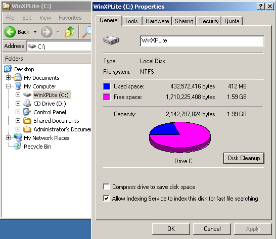 Winxp lite with disk space