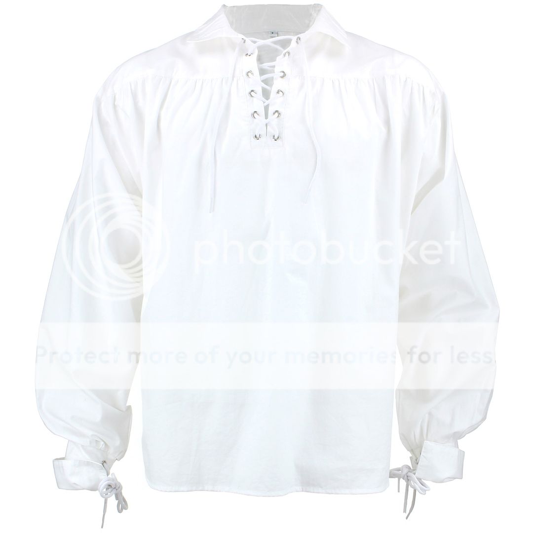 White Pirate Shirt Fancy Dress Cotton Billowy Costume Men Buccaneer ...