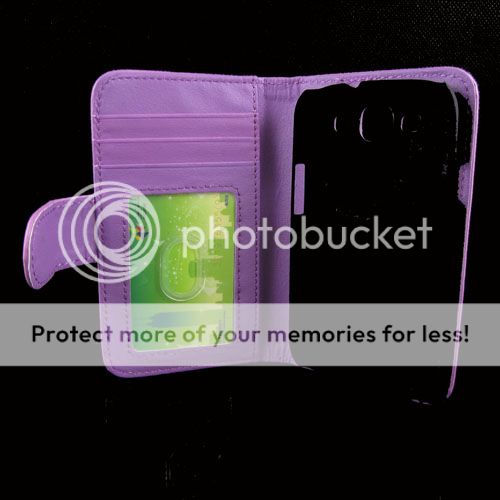 Samsung Galaxy S3 i9300 Purple Flip Wallet ID Card Case w/ Screen