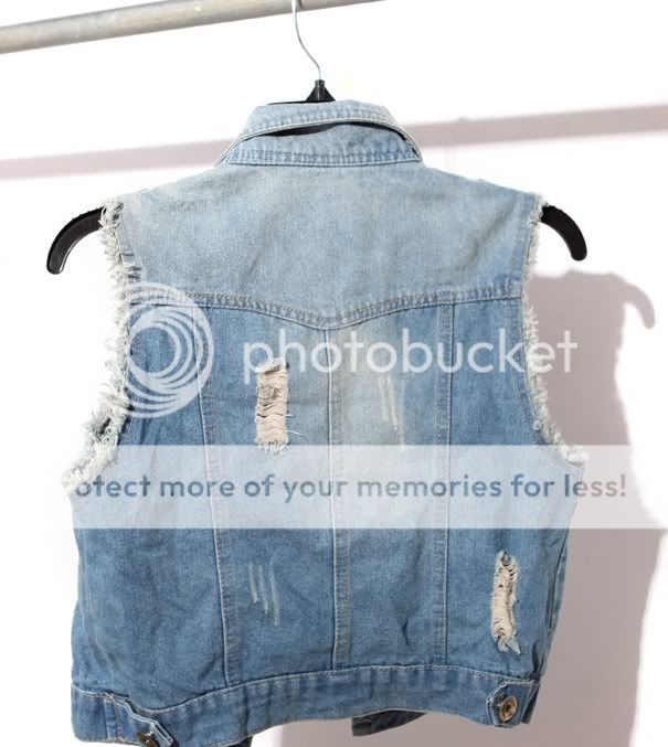 Punk Lady Spike Rivet Washed Jean Cardigan Denim Vest Sleeveless